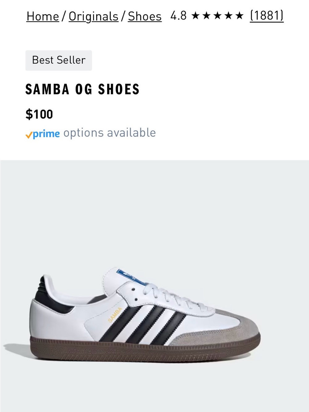 adidas Samba OG White Black Gray Sneakers
